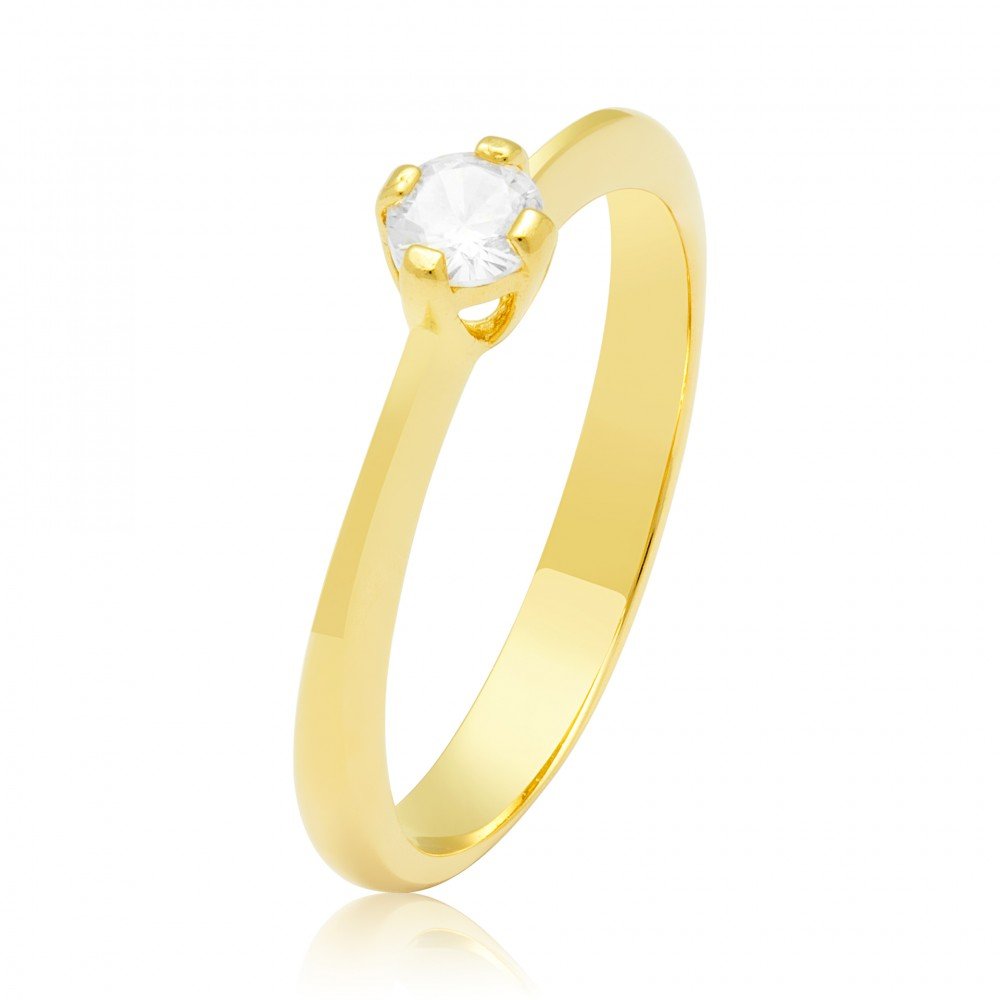 ANEL SOLITÁRIO OURO 18K COM ZIRCÔNIA