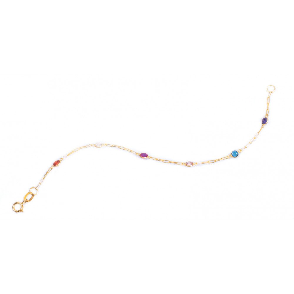 PULSEIRA INFANTIL OURO 18K E ZIRCÔNIA COLORIDA