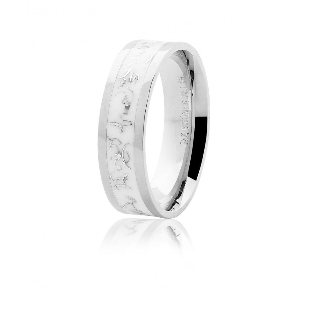 ALIANÇA OURO BRANCO 18K COM PIGMENTO MARMORIZADO ANATÔMICA