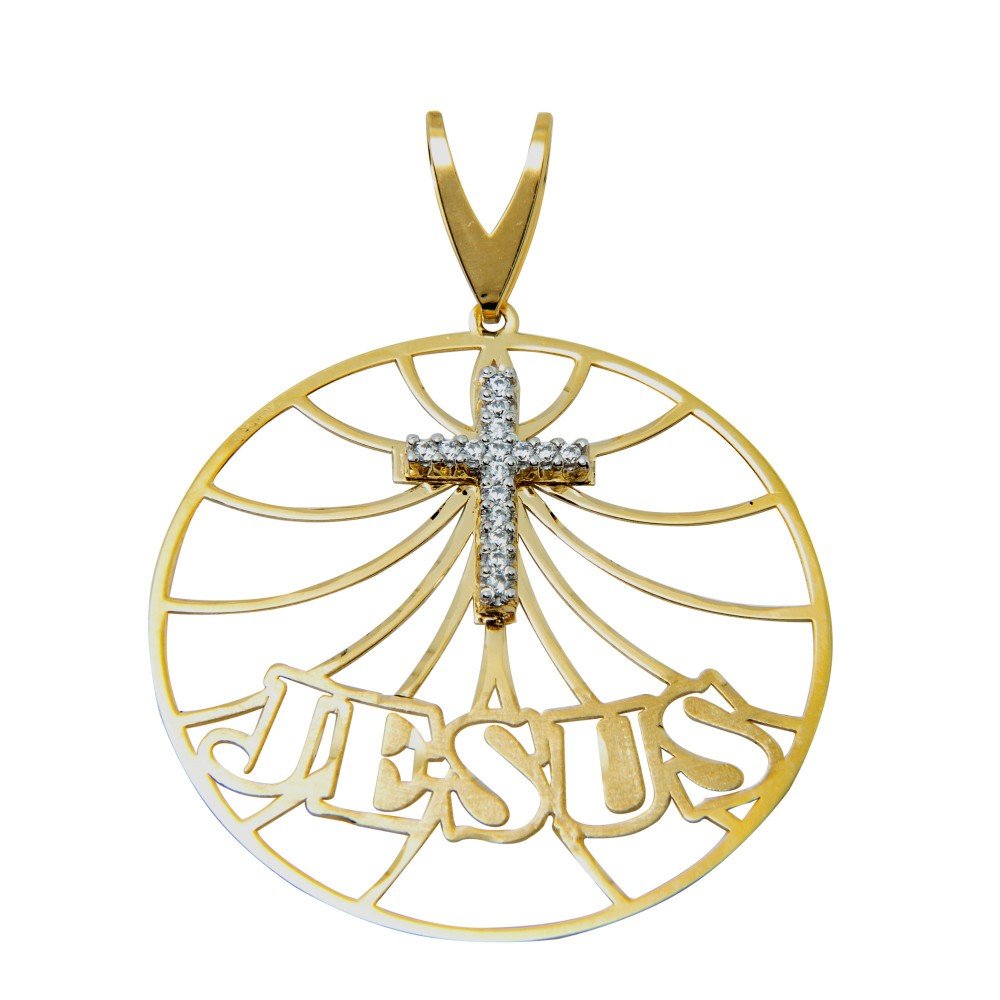PINGENTE CRUZ OURO 18K ZIRCÔNIAS