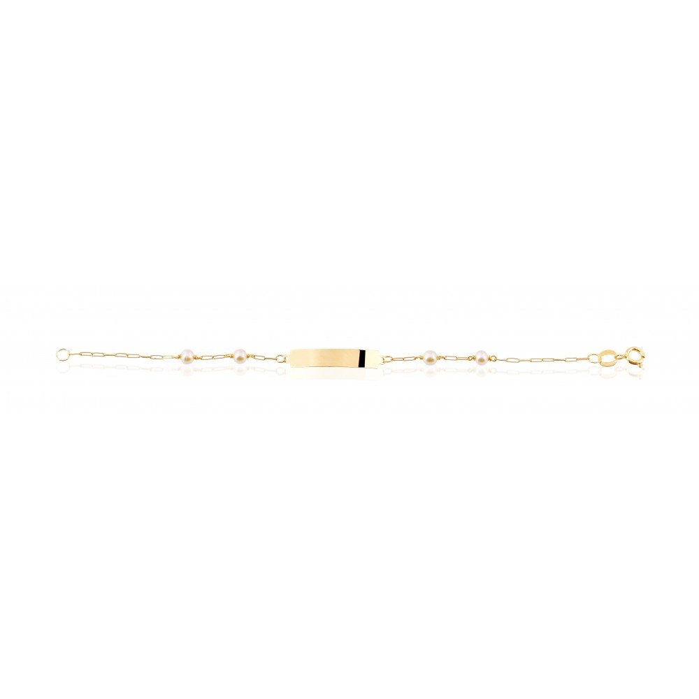 PULSEIRA INFANTIL OURO 18K PÉROLA COM PLACA