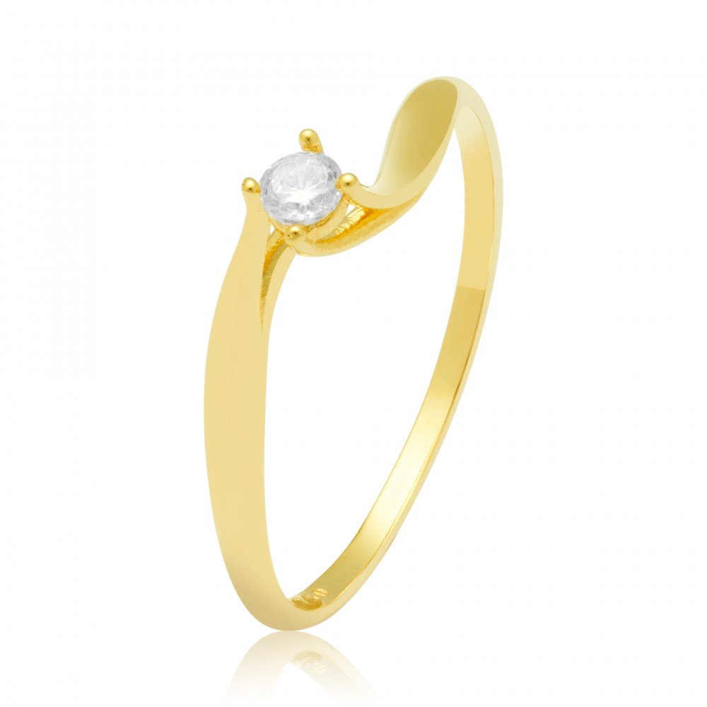 ANEL SOLITÁRIO OURO 18K COM ZIRCÔNIA