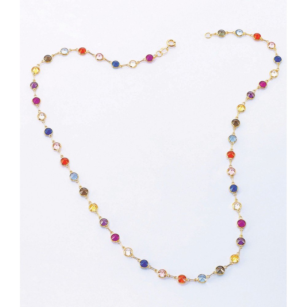 GARGANTILHA OURO 18K ZIRCÔNIA COLORIDA