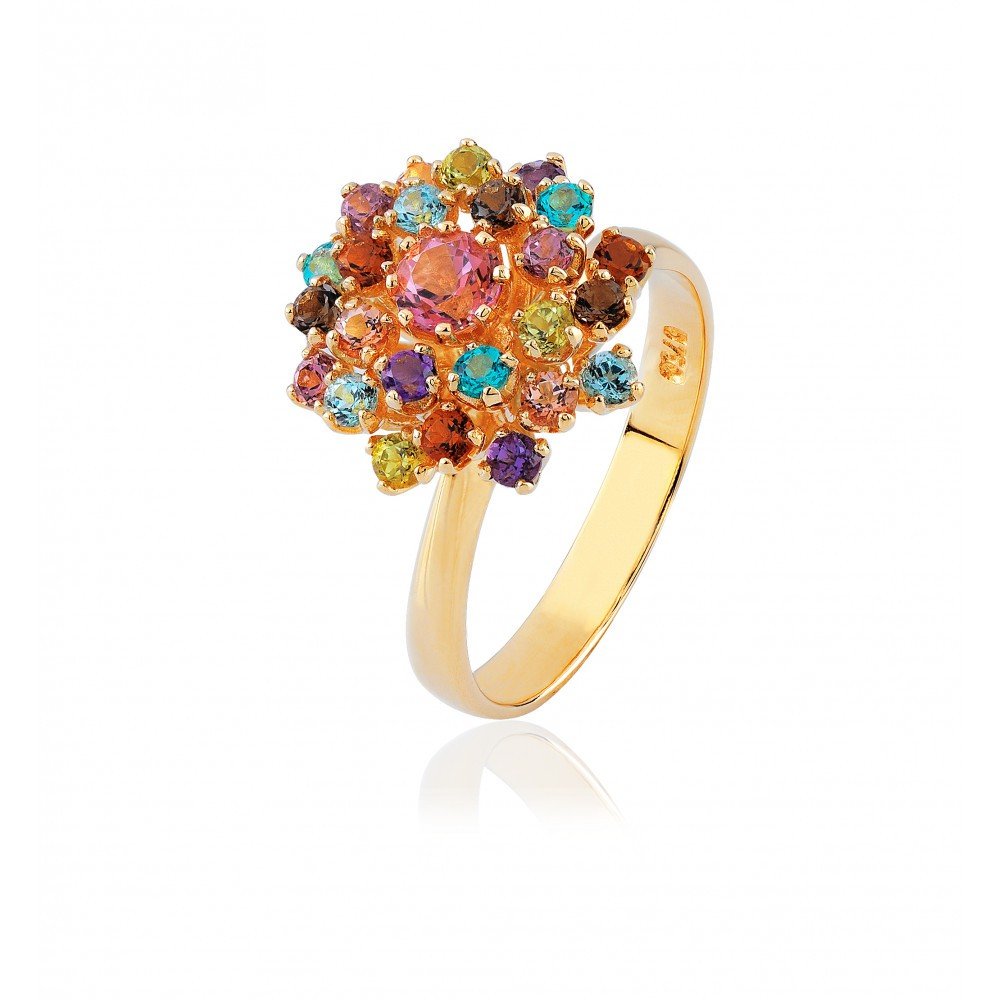 ANEL BUQUE OURO 18K COM PEDRAS NATURAIS.