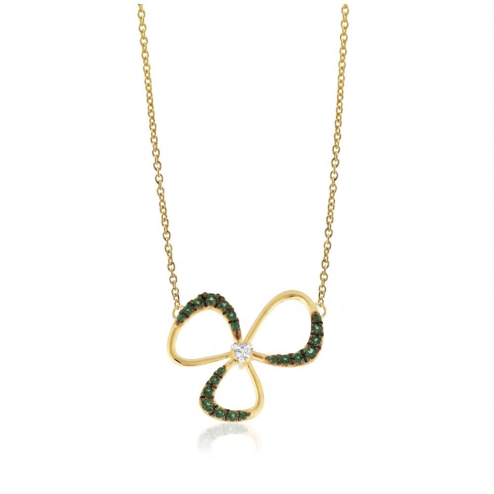 GARGANTILHA TREVO OURO 18K COM TOPAZIO BRANCO E TOPAZIO RAINFOREST