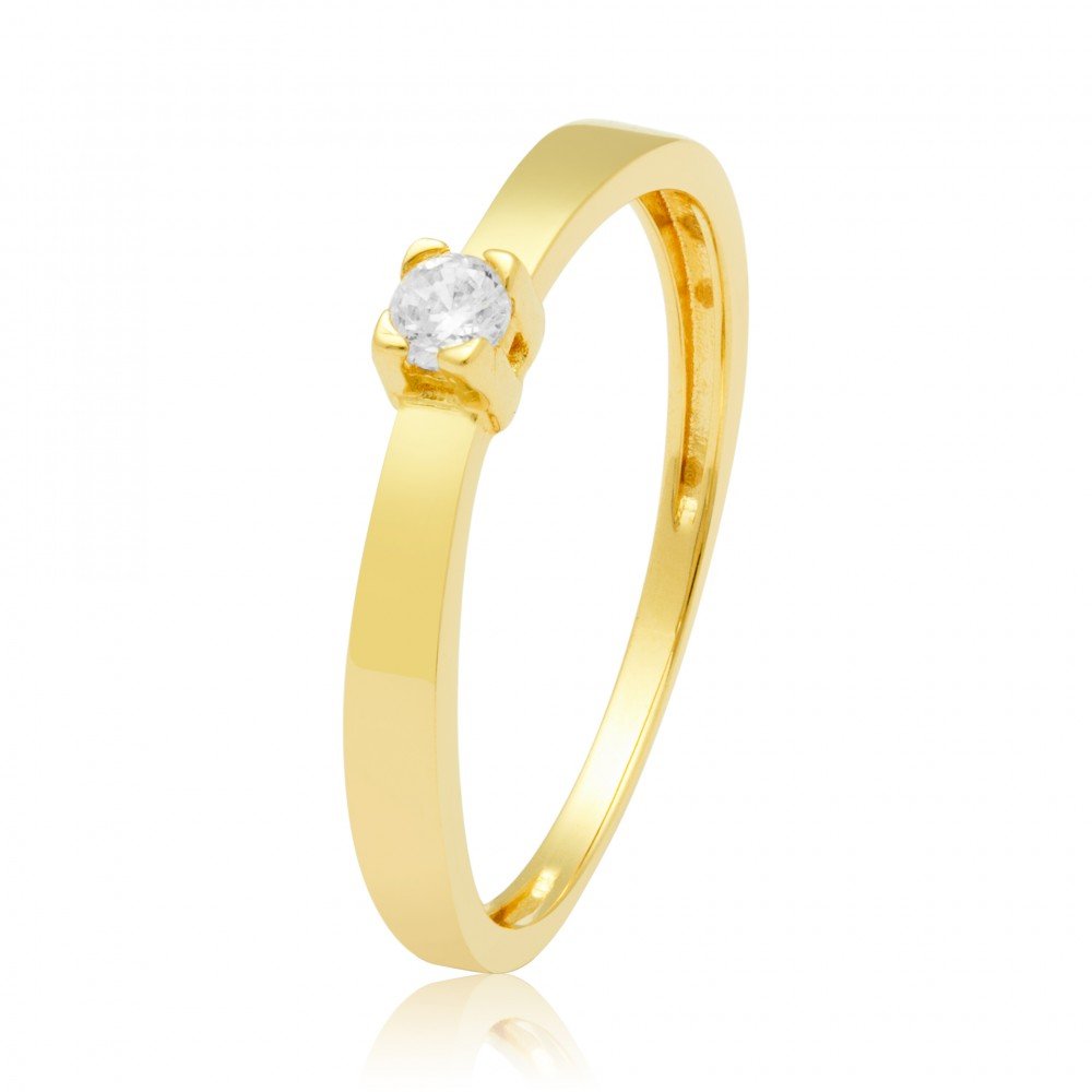 ANEL SOLITÁRIO OURO 18K COM ZIRCÔNIA