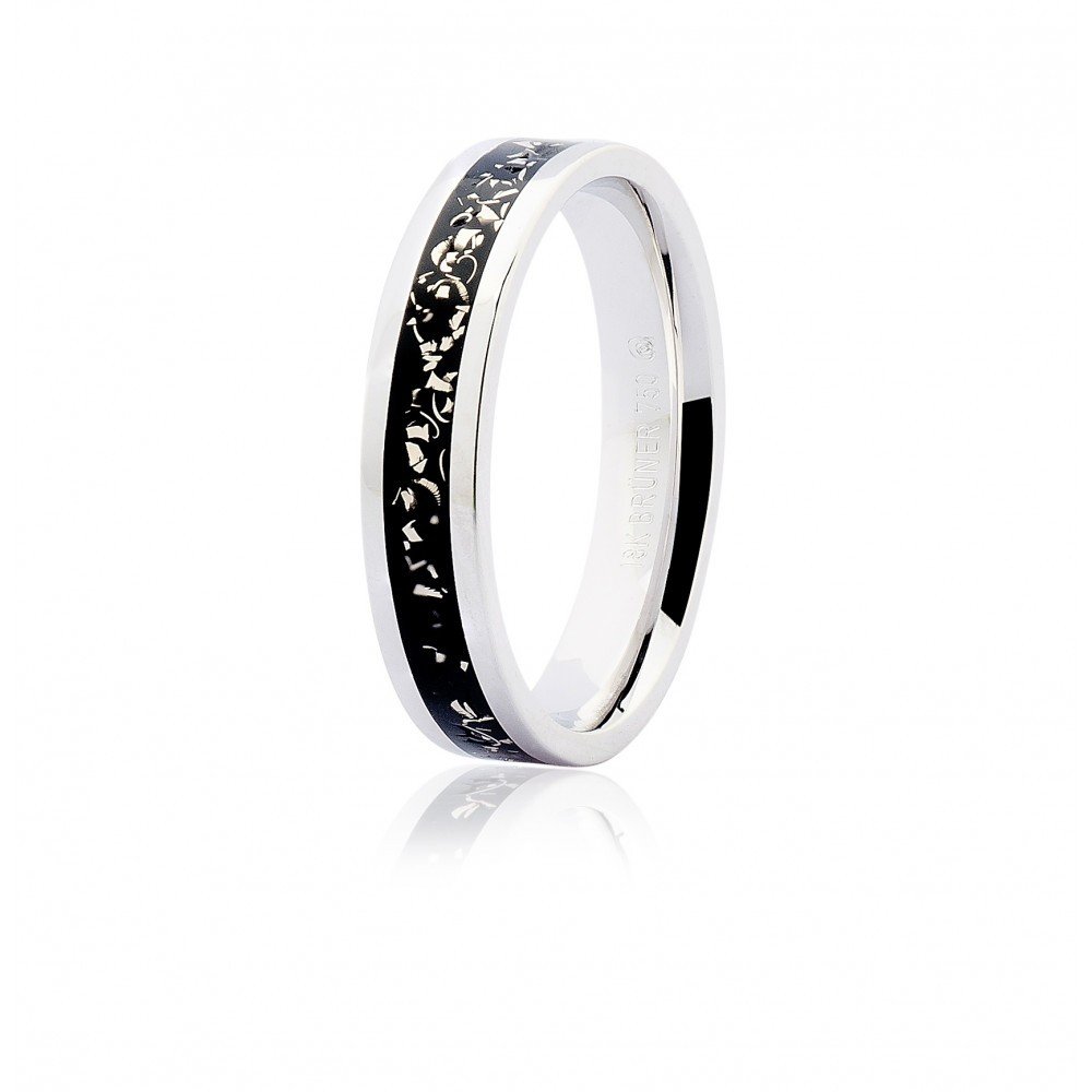 ALIANÇA OURO BRANCO 18K COM PIGMENTO BLACK ANATÔMICA