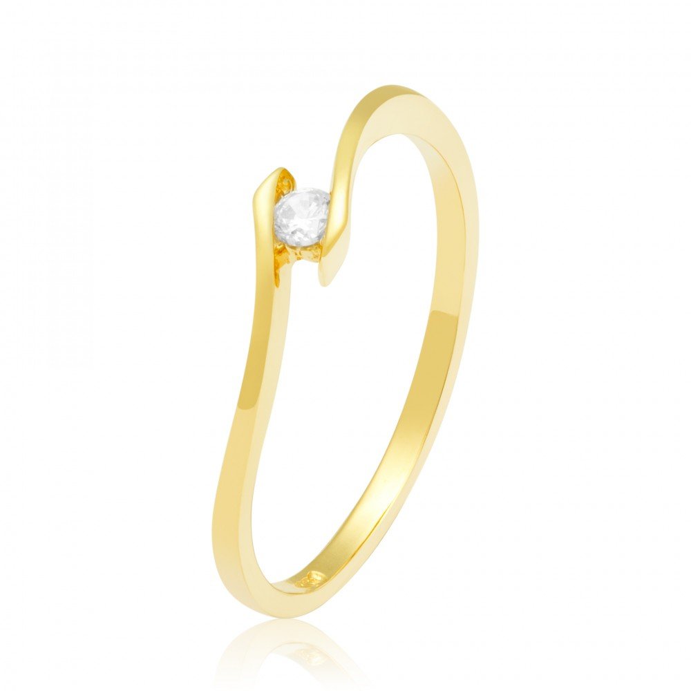 ANEL SOLITÁRIO OURO 18K COM ZIRCÔNIA