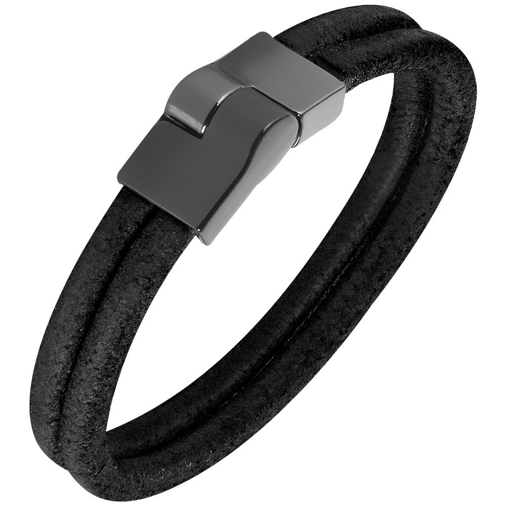 PULSEIRA DE COURO TRABALHADO COM FECHO EM AÇO COM IMÃ.