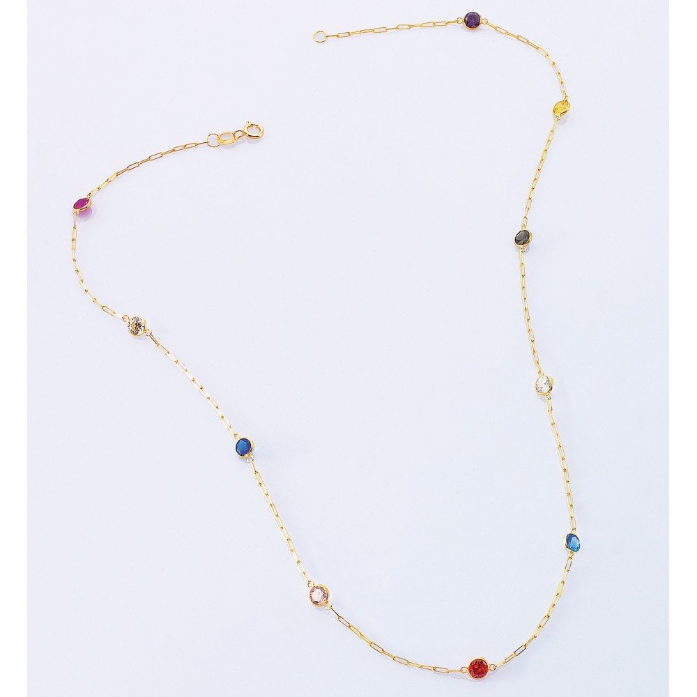 GARGANTILHA OURO 18K ZIRCÔNIA COLORIDA