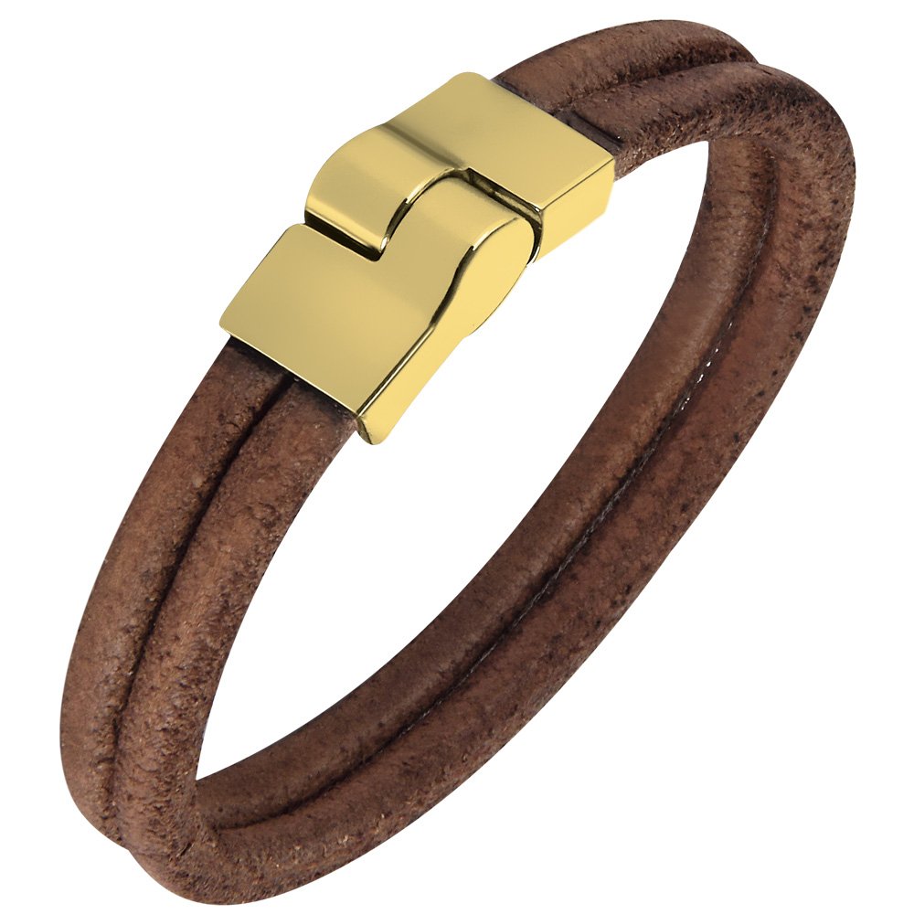 PULSEIRA DE COURO TRABALHADO COM FECHO EM AÇO COM IMÃ.