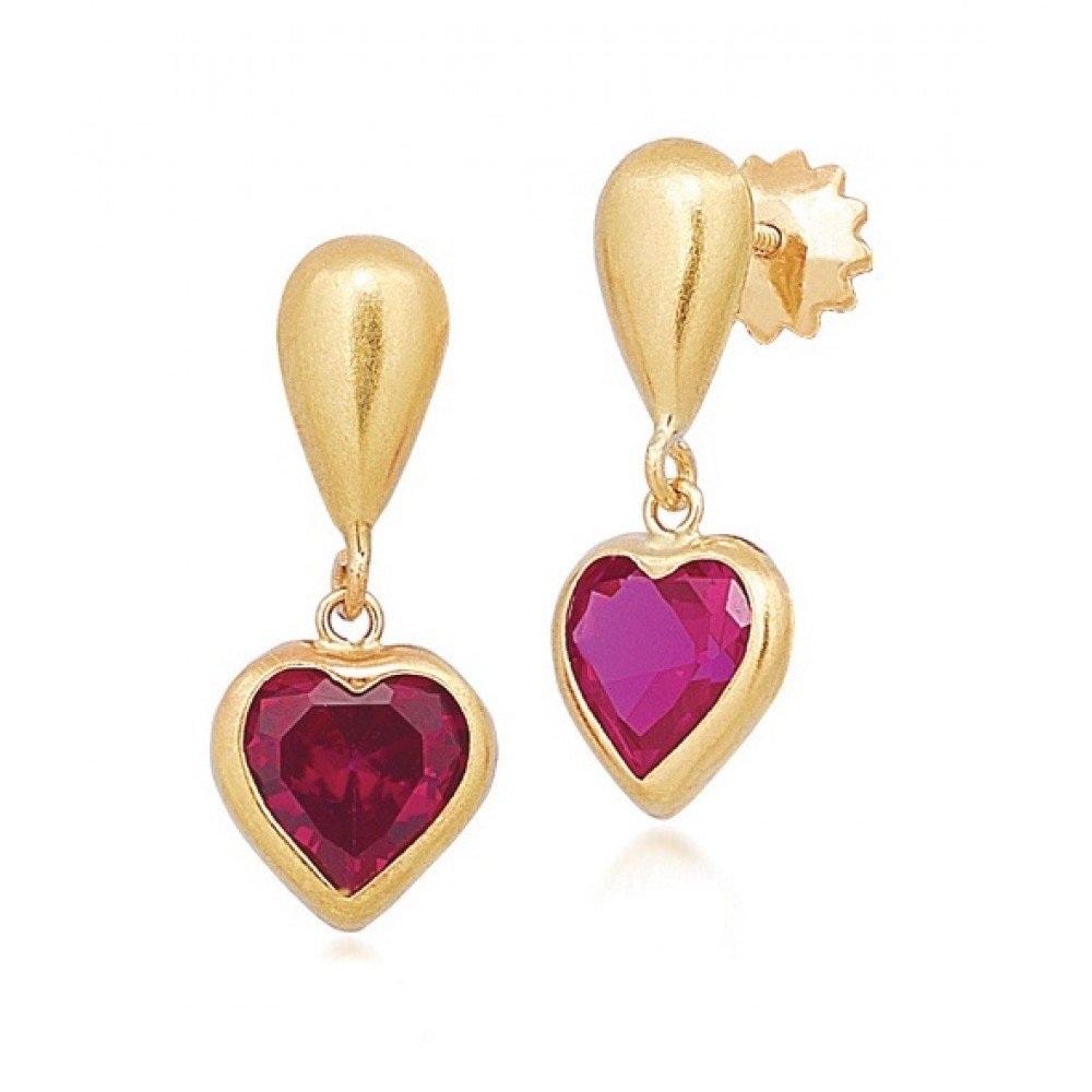 BRINCO OURO 18K CORAÇÃO ZIRCÔNIA