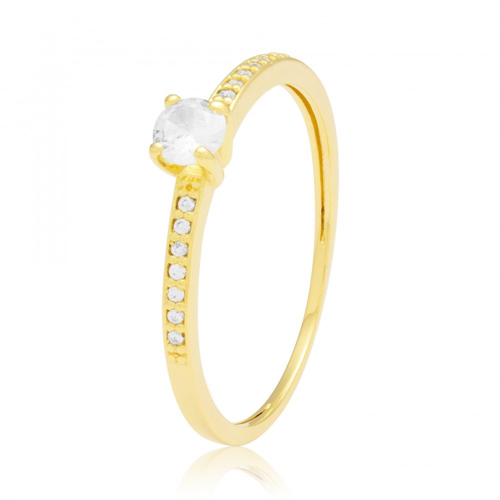 ANEL SOLITÁRIO OURO 18K COM ZIRCÔNIA