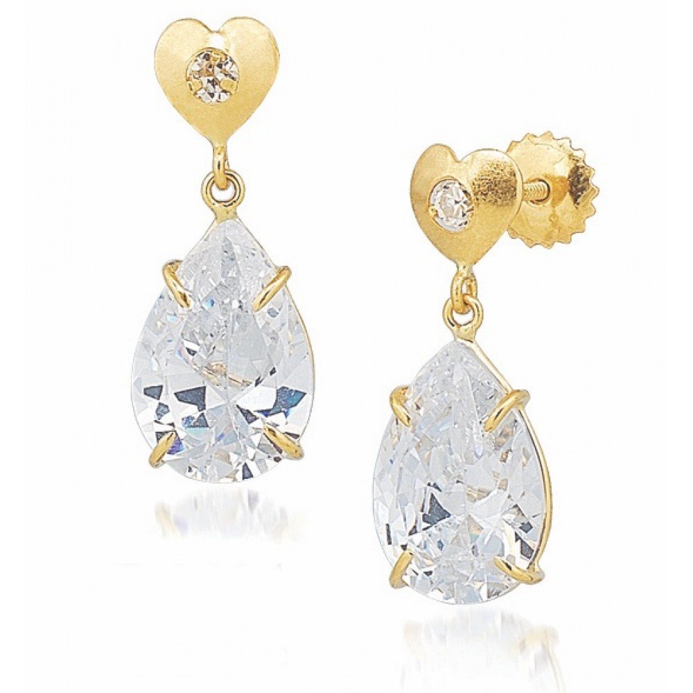 BRINCO GOTA OURO 18K ZIRCÔNIA BRANCA