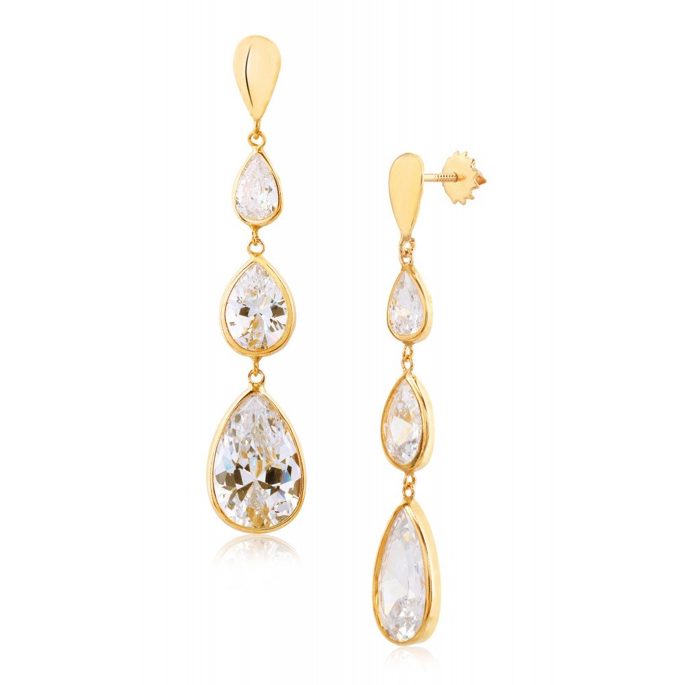 BRINCO GOTA OURO 18K ZIRCÔNIA BRANCA