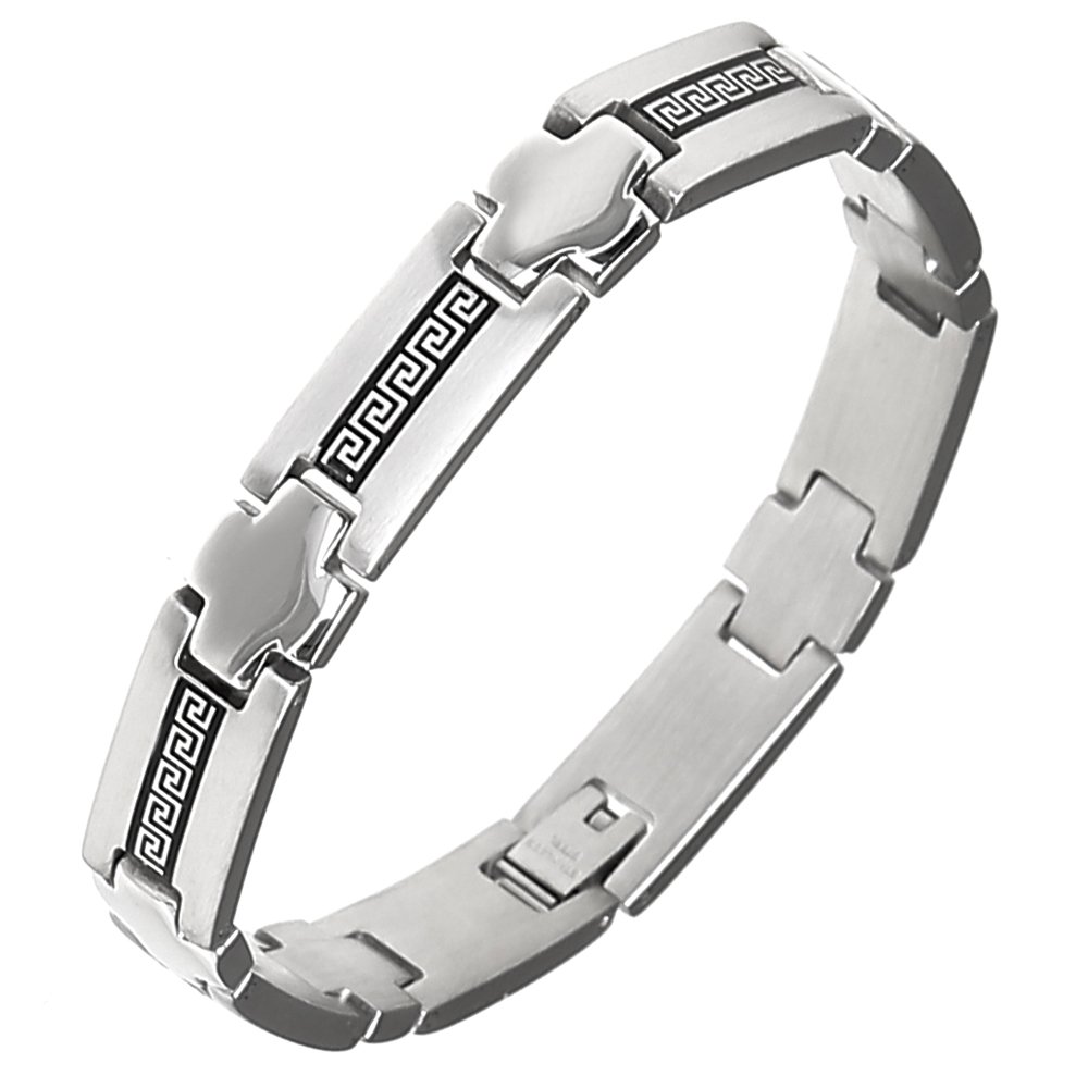 PULSEIRA MODELO ITALIANA EM AÇO COM DESENHO GREGO.
