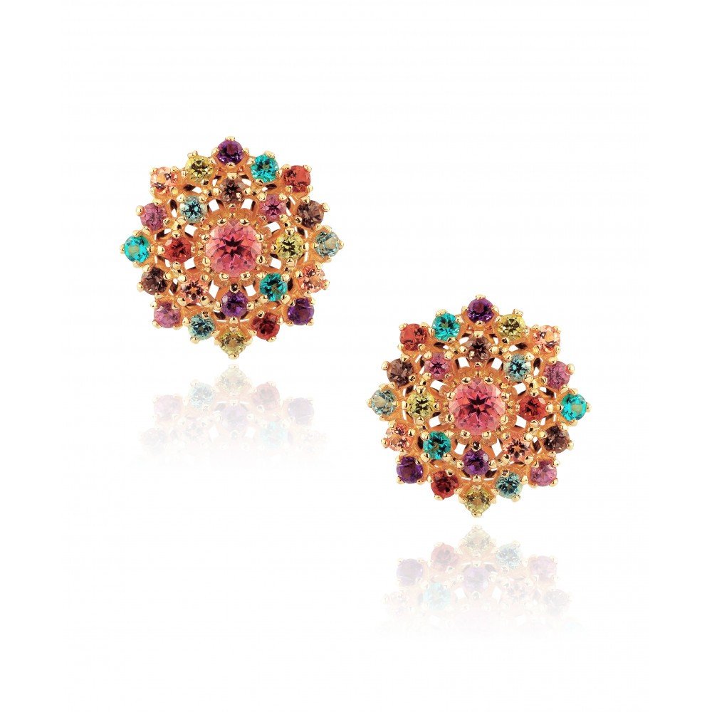 BRINCO BUQUE OURO 18K COM PEDRAS NATURAIS
