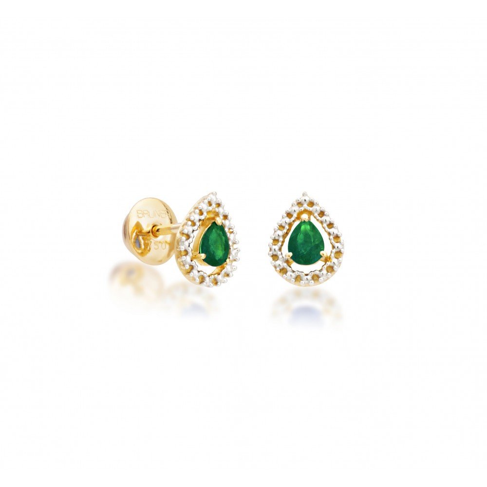 BRINCO OURO 18K COM ESMERALDA GOTA.