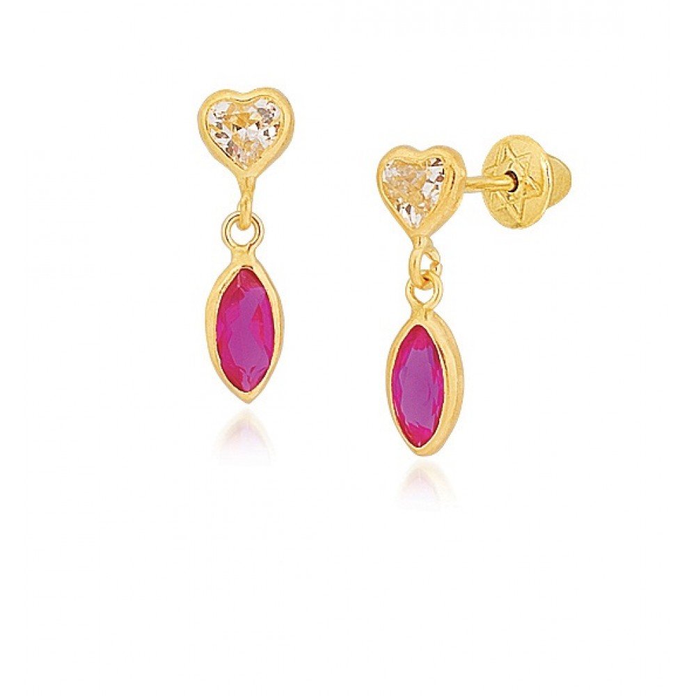 BRINCO OURO 18K CORAÇÃO ZIRCÔNIA