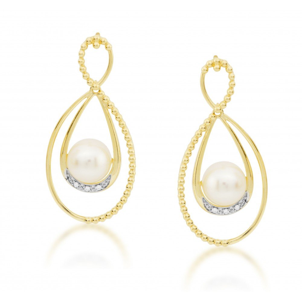 BRINCO OURO 18K COM PÉROLAS E BRILHANTES.
