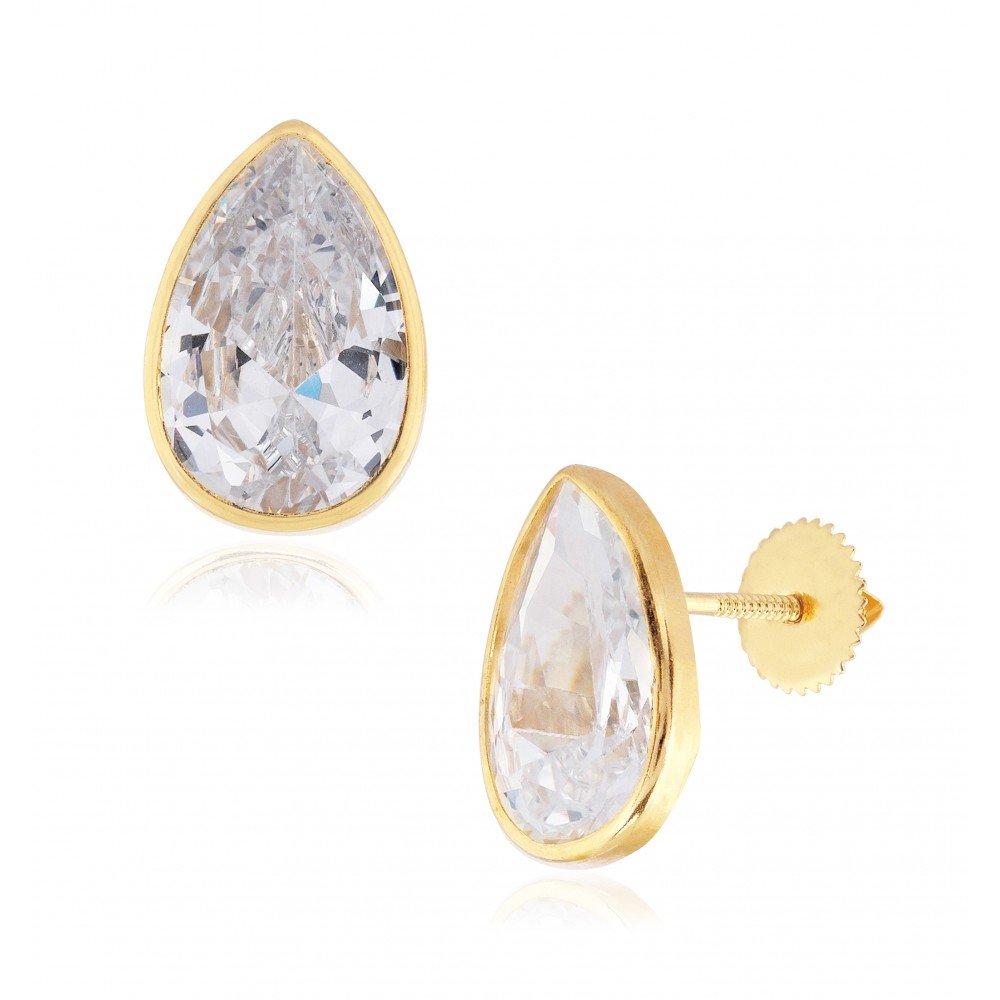 BRINCO GOTA OURO 18K ZIRCÔNIA BRANCA
