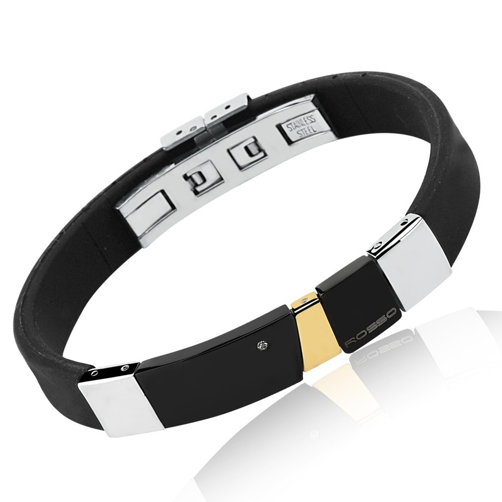 PULSEIRA MODELO ITALIANA EM AÇO COM SILICONE PRETA E DOURADA.