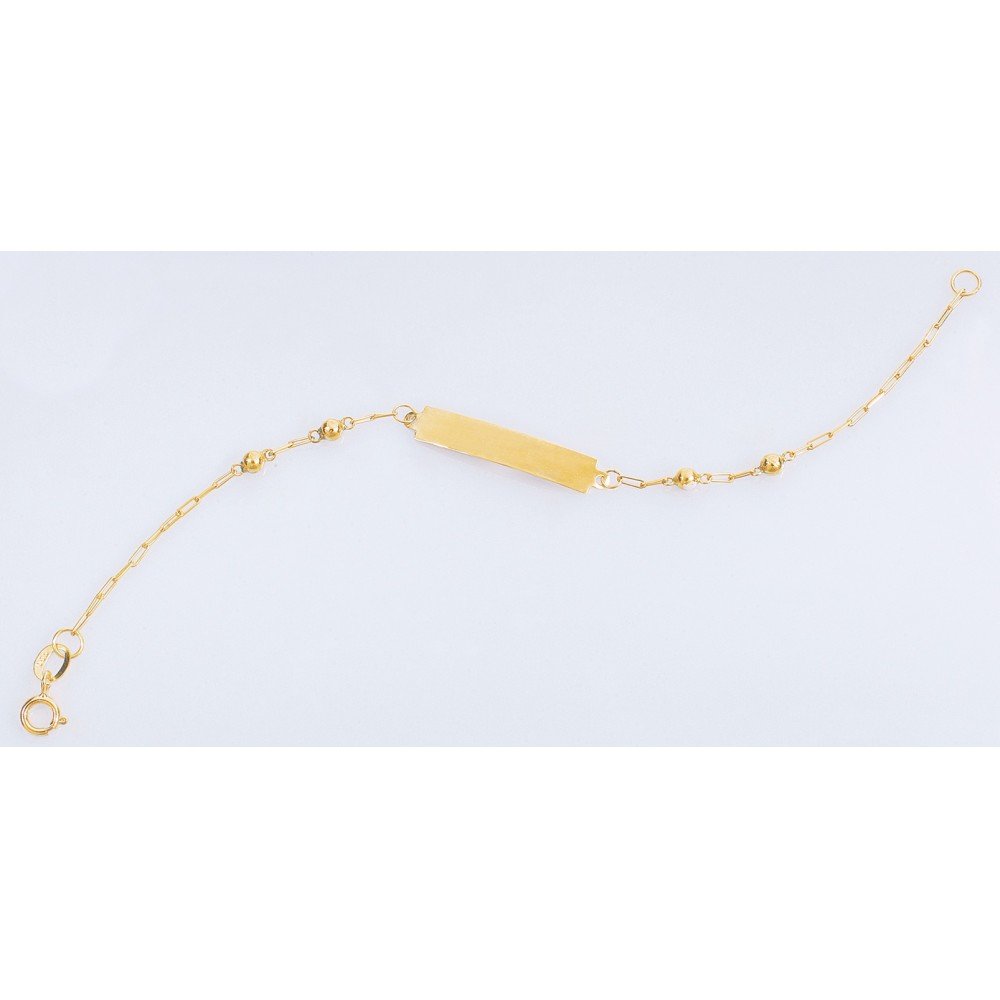 PULSEIRA INFANTIL OURO 18K BOLINHA COM PLACA