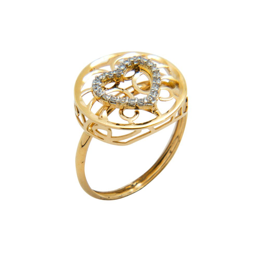 ANEL DE CORAÇÃO OURO 18K ZIRCÔNIAS BRANCAS