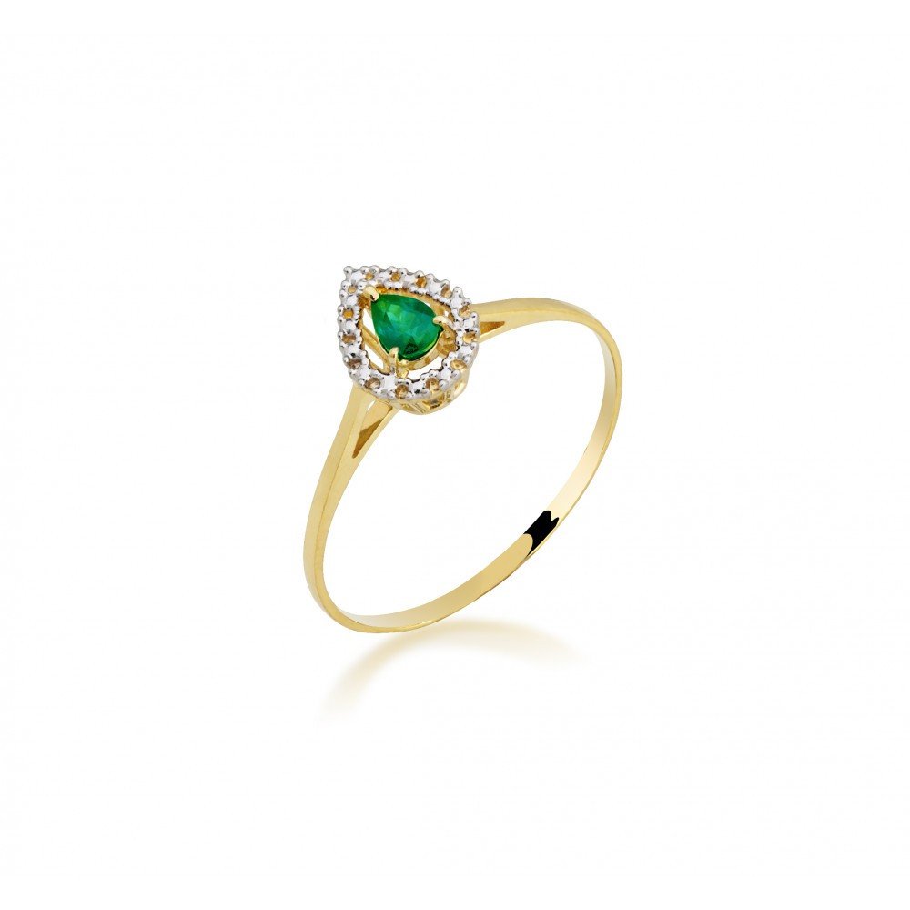 ANEL OURO 18K COM ESMERALDA GOTA