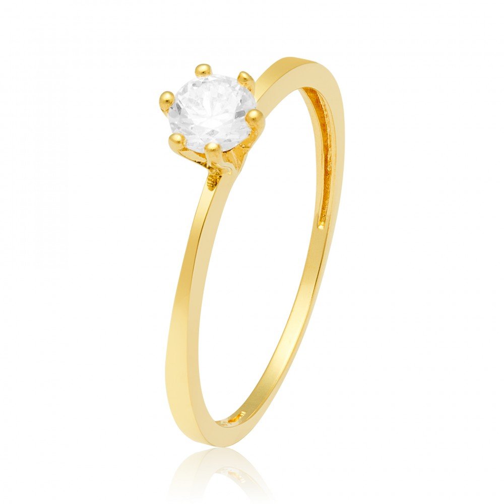 ANEL SOLITÁRIO OURO 18K COM ZIRCÔNIA