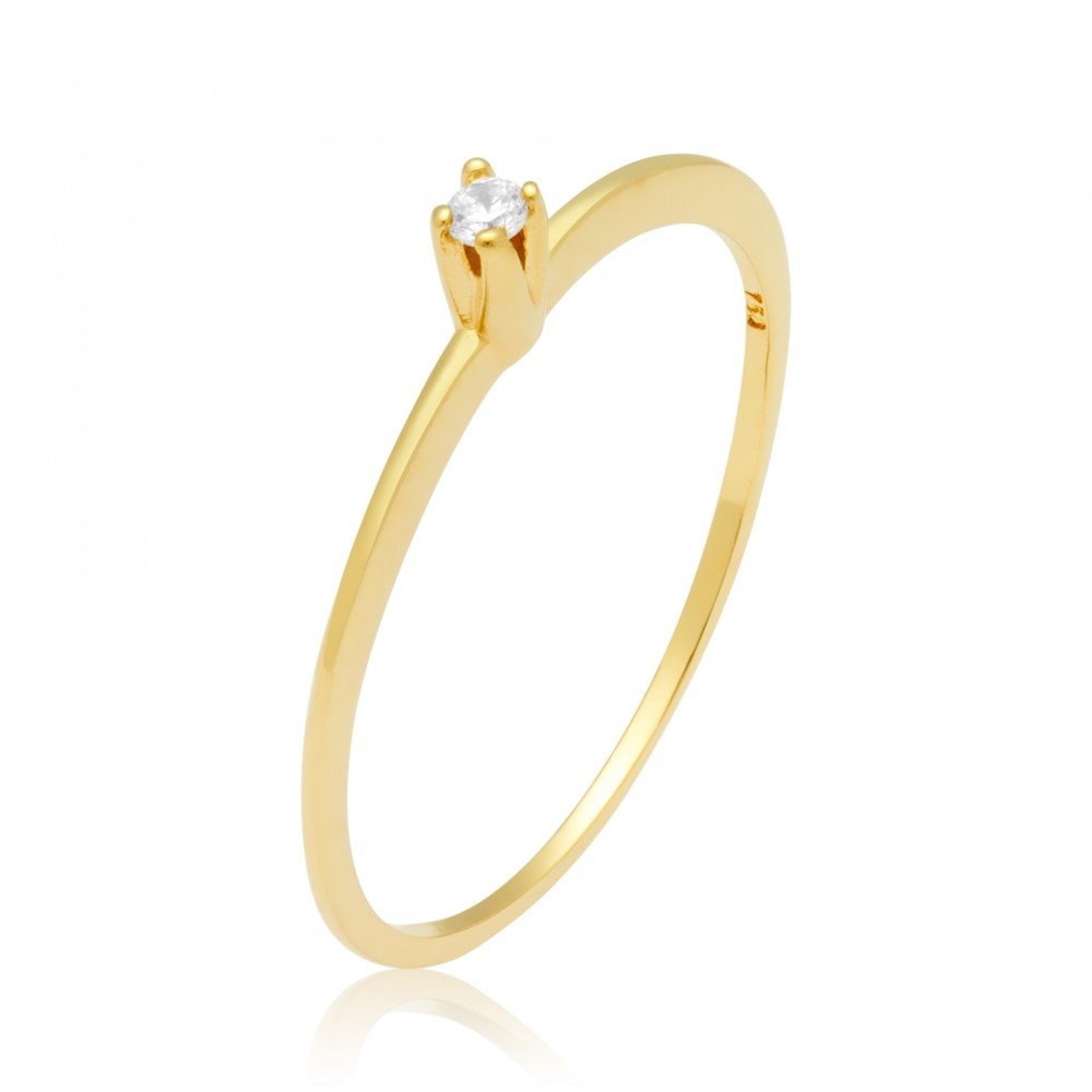 ANEL SOLITÁRIO OURO 18K COM ZIRCÔNIA