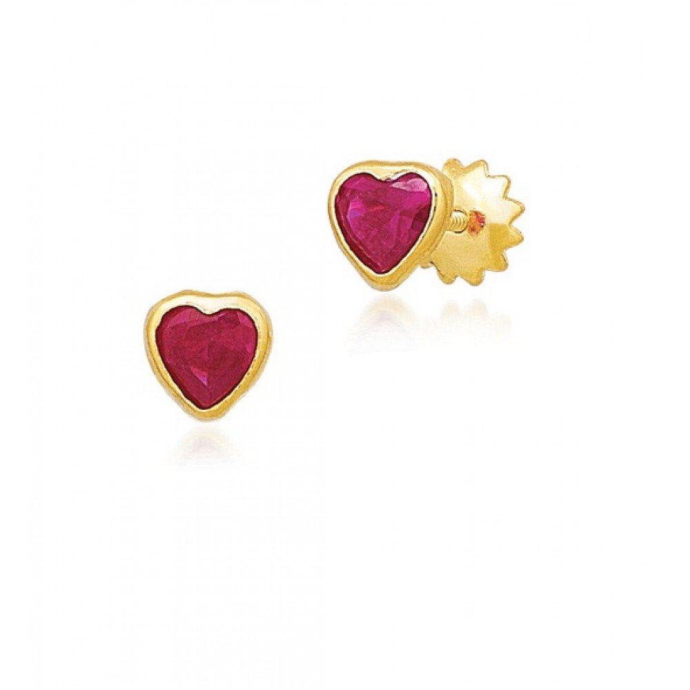 BRINCO OURO 18K CORAÇÃO ZIRCÔNIA