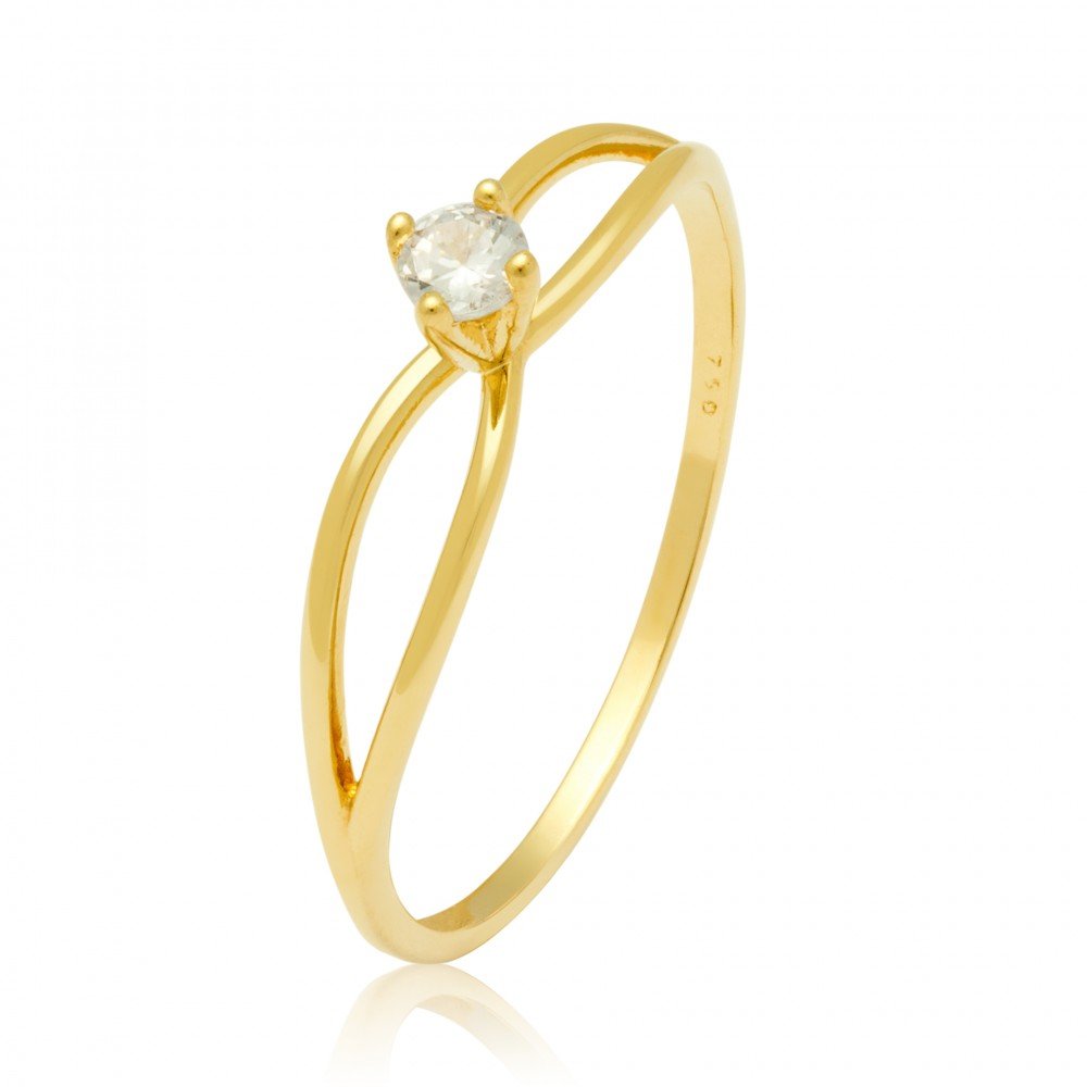 ANEL SOLITÁRIO OURO 18K COM ZIRCÔNIA