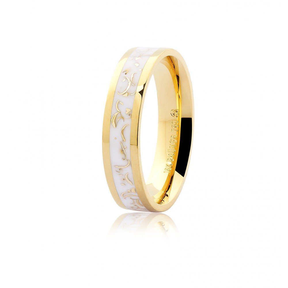 ALIANÇA OURO 18K COM PIGMENTO MARMORIZADO ANATÔMICA