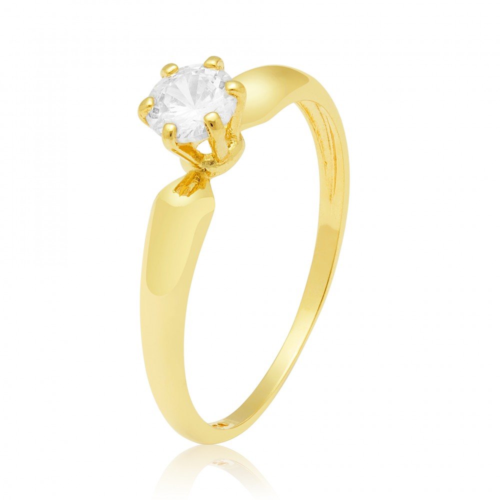 ANEL SOLITÁRIO OURO 18K COM ZIRCÔNIA