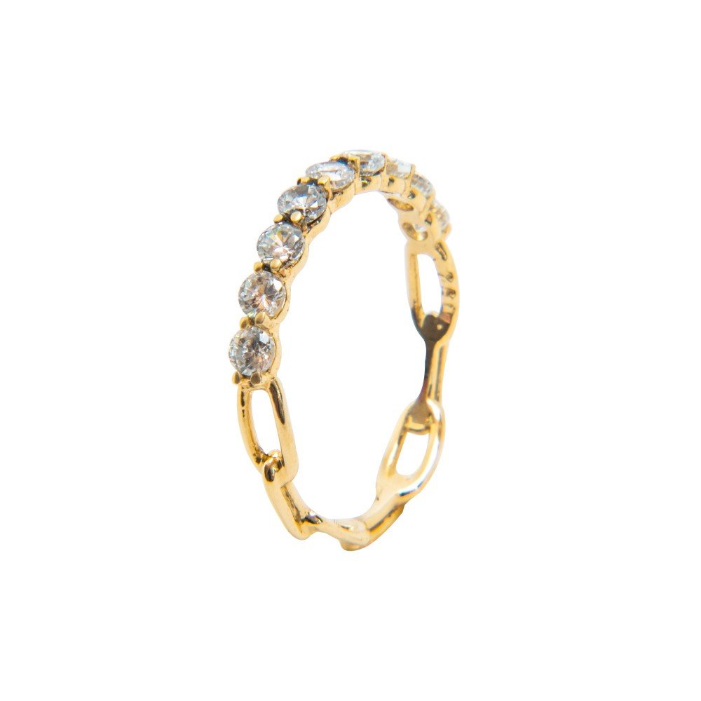 MEIA ALIANÇA OURO 18K ZIRCÔNIAS BRANCAS