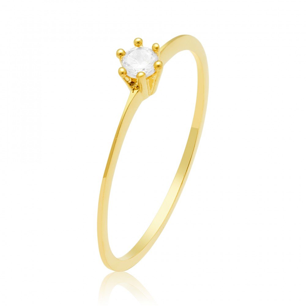 ANEL SOLITÁRIO OURO 18K COM ZIRCÔNIA