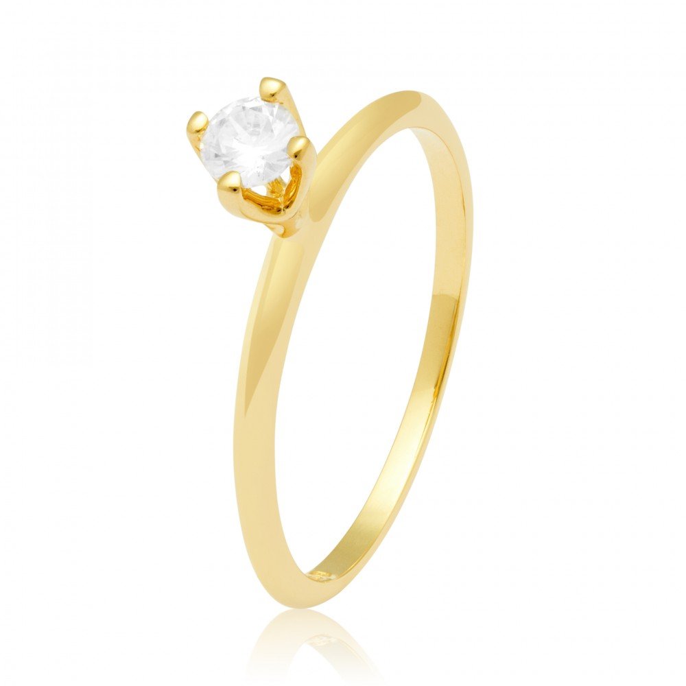 ANEL SOLITÁRIO OURO 18K COM ZIRCÔNIA