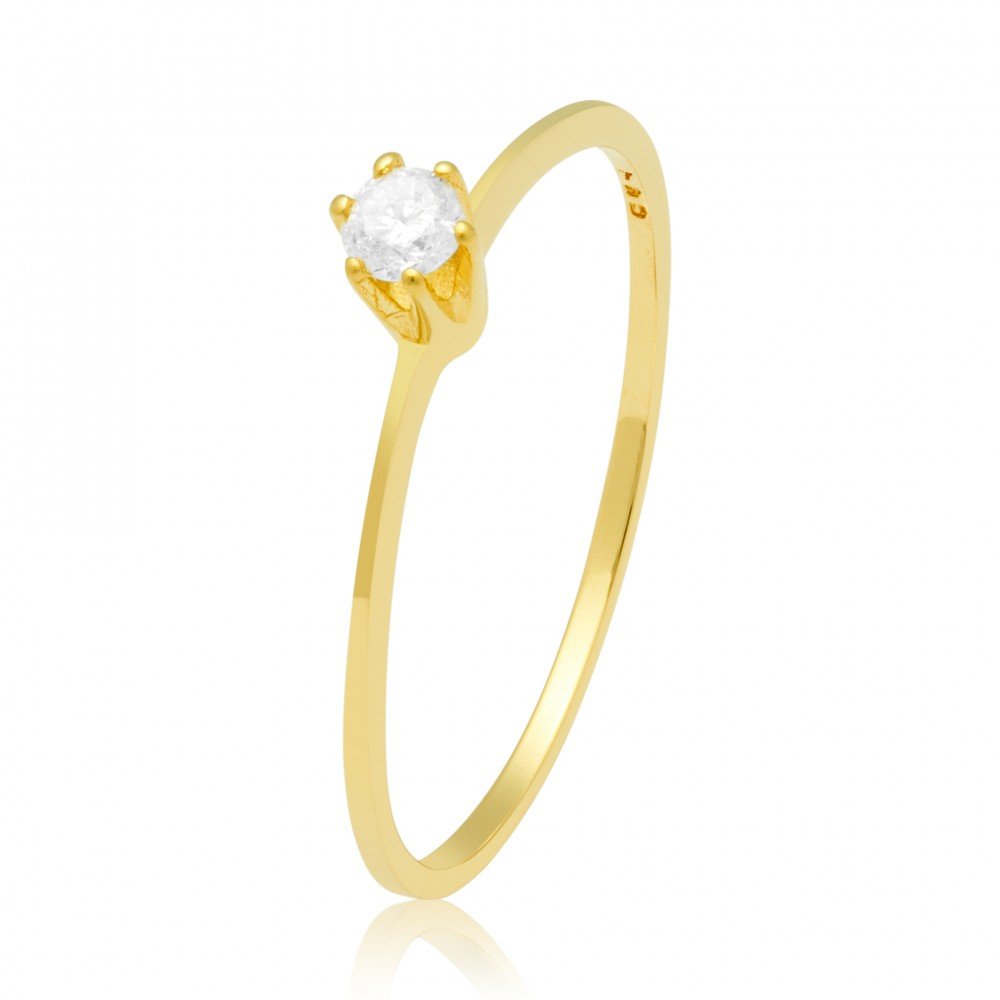 ANEL SOLITÁRIO OURO 18K COM ZIRCÔNIA